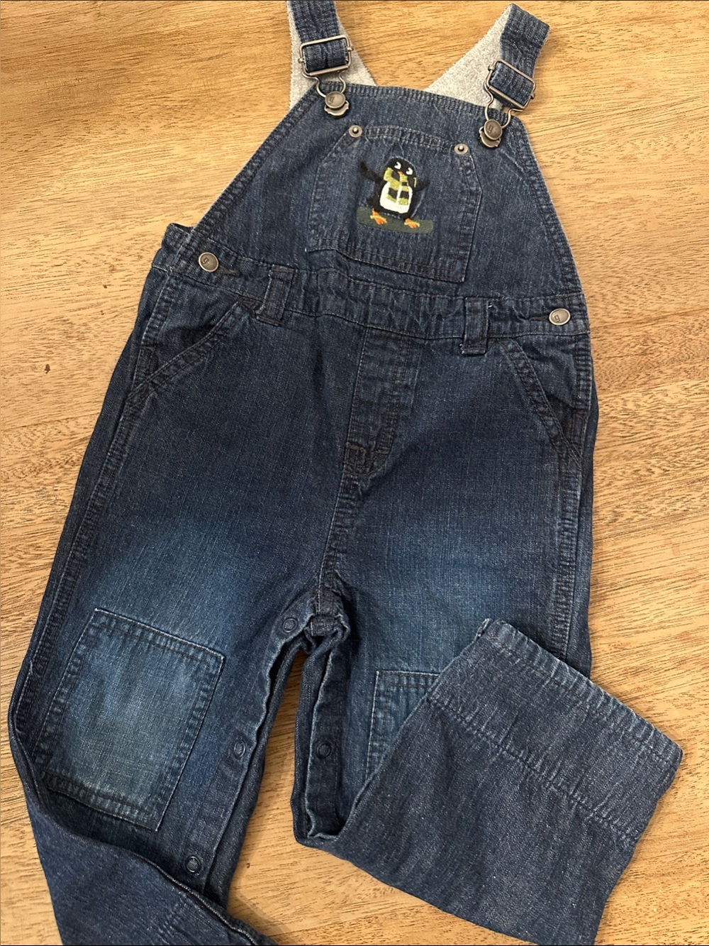 Vintage GYMBOREE Penguin Champ Denim Overalls sz 2T snowboard fall winter EUC